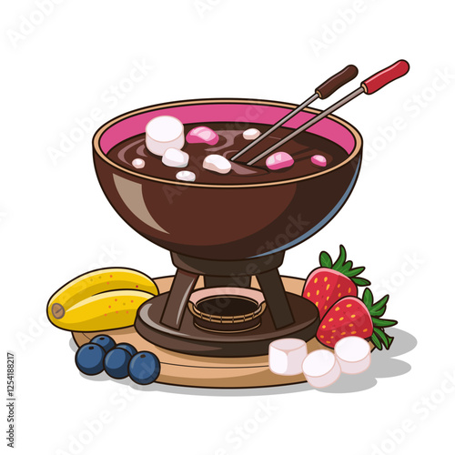 Delicious Chocolate Fondue with Fruits and Marshmallows