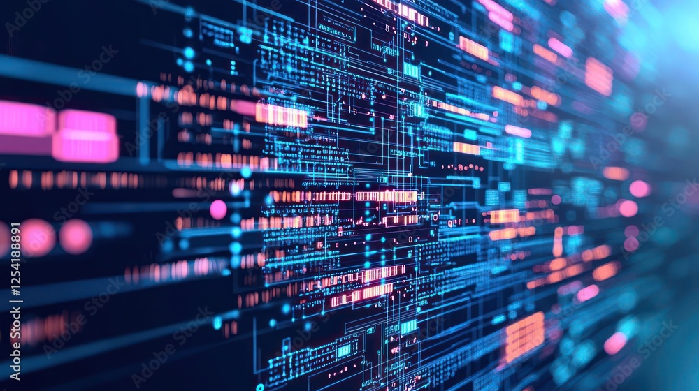 Abstract Digital Code Wall With Glowing Lines Abstract Digital Code Wall With Glowing Lines