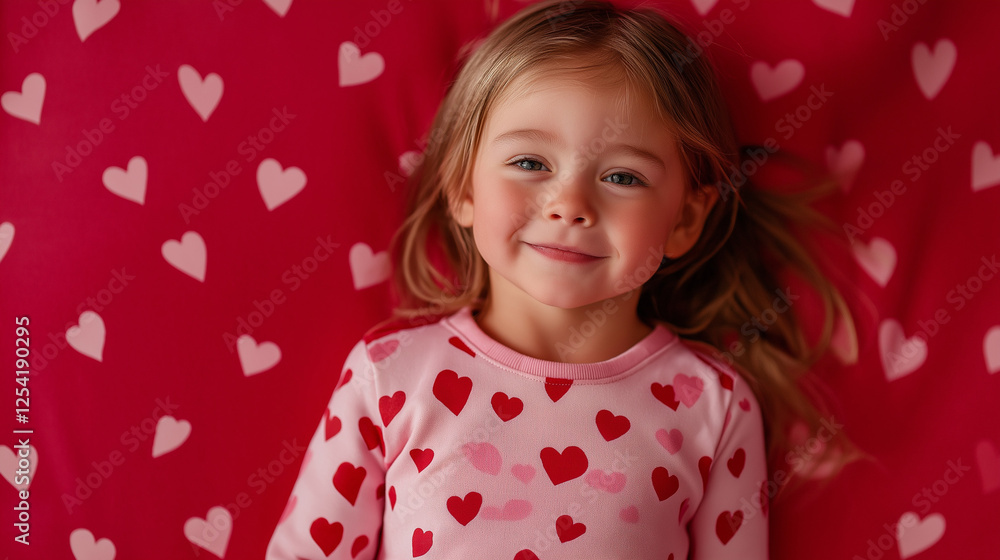 a child wearing kids blank pink melton pajamas isolated on red hearts background a child wearing kids blank pink melton pajamas isolated on red hearts background