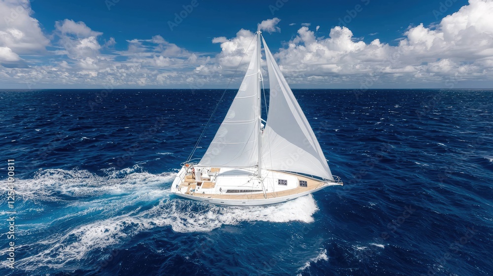 Obraz premium Yacht sailing Caribbean sea, sunny day, travel brochure