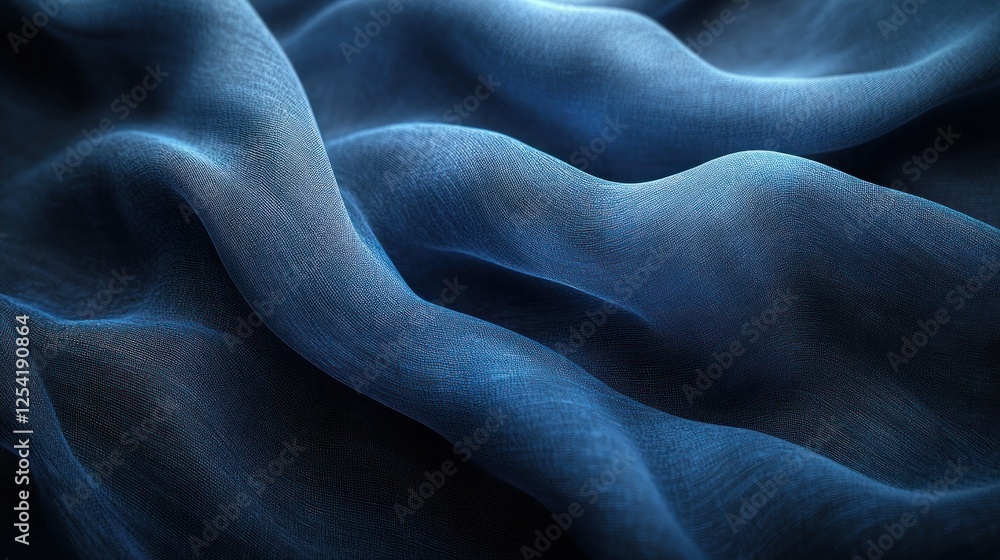 Close-up view of flowing blue fabric texture Close-up view of flowing blue fabric texture