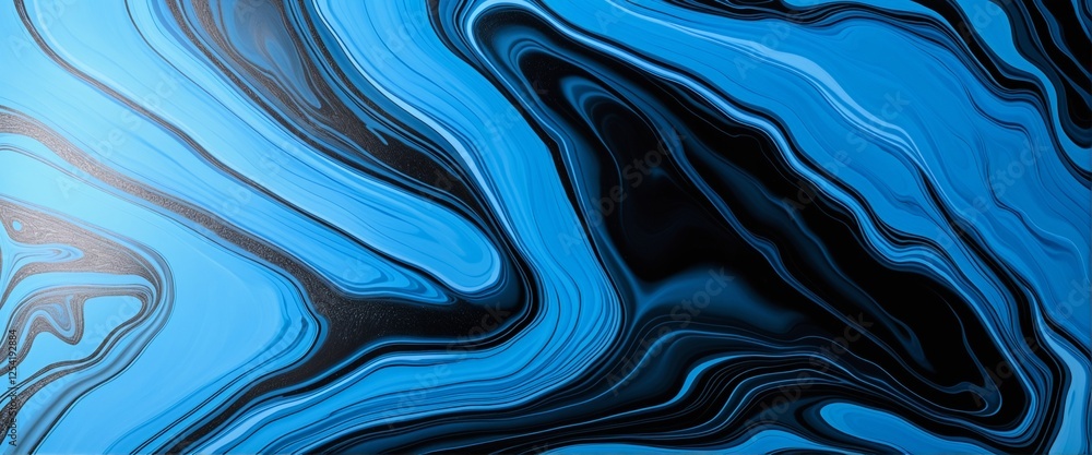 Fototapeta premium Elegant Liquid-Inspired Black and Blue Wallpaper Design