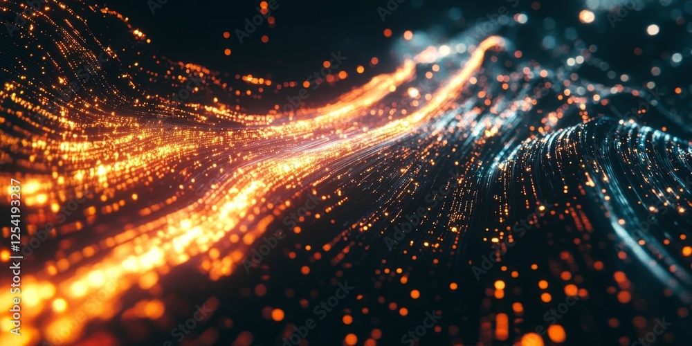 Naklejka premium Abstract glowing data stream, dark background, digital art, tech concept