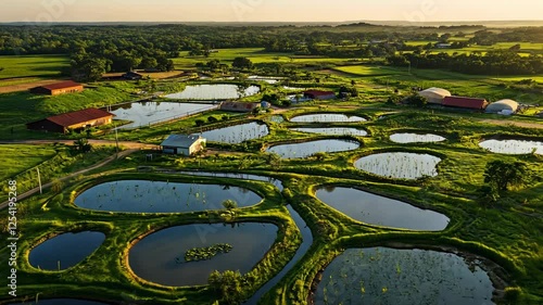 Wallpaper Mural Aerial View of Aquaculture Ponds in Rural Landscape Torontodigital.ca