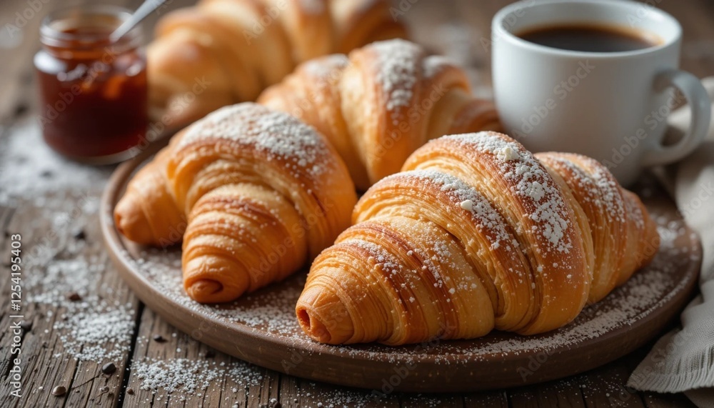 Freshly Baked Croissants on a Rustic Wooden Table Freshly Baked Croissants on a Rustic Wooden Table