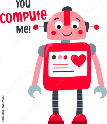 Valentine Robots, Greeting Card, Stickers, Boy, Girl