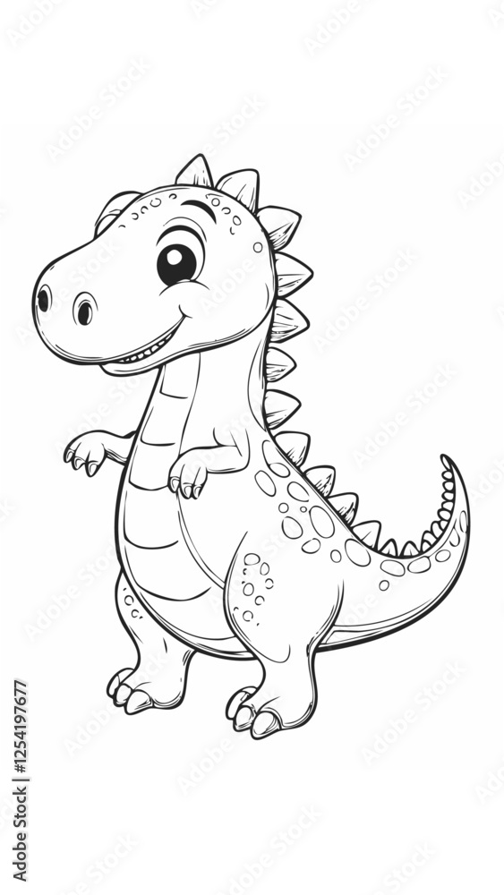 Fototapeta premium Cute Dinosaur Reptile Coloring Kid Book Page in Black and White. Monochrome and Colored Samples 