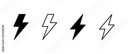 Lightning, electric icon set in generic style. Thunder bolt, energy, power sign symbol