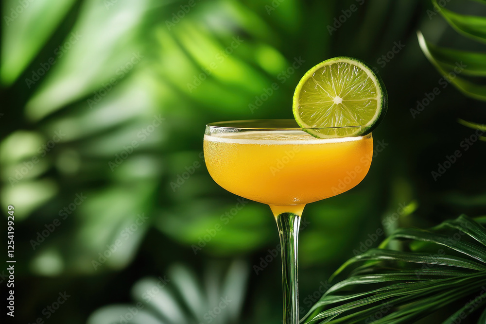 Fototapeta premium Cocktail garnished with lime slice.