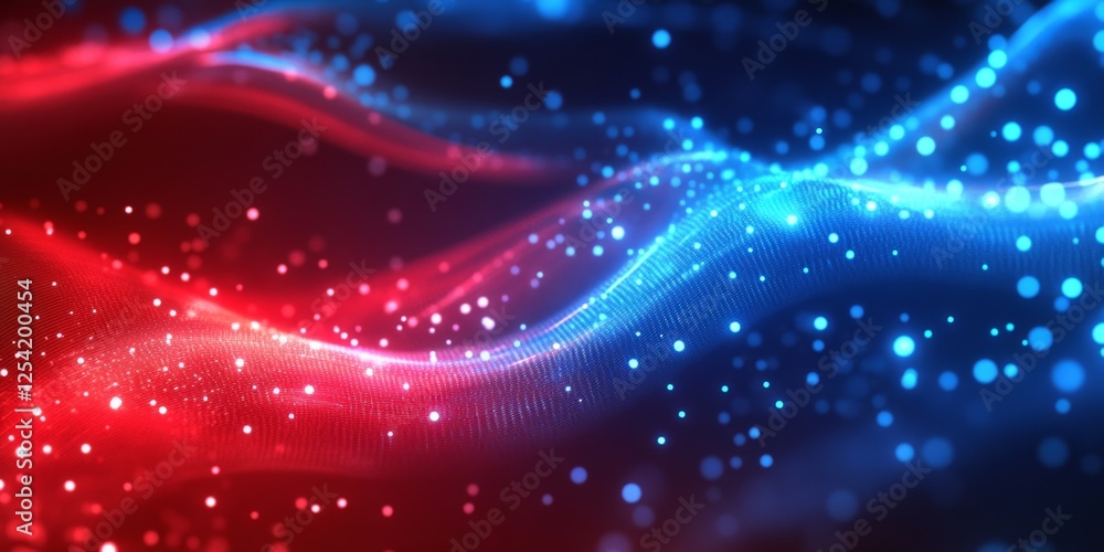 Fototapeta premium Red blue particle wave digital background