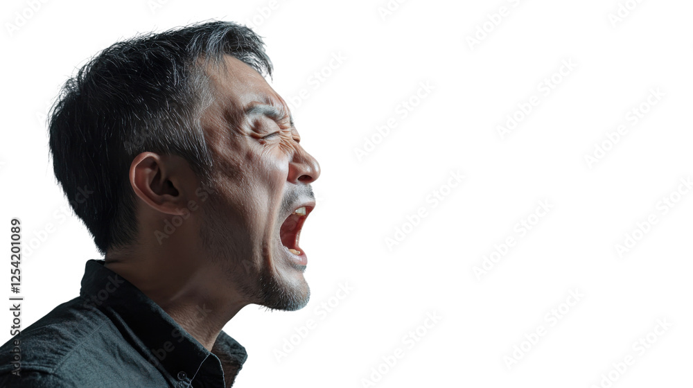 Fototapeta premium Stressed asian man screaming with transparent background