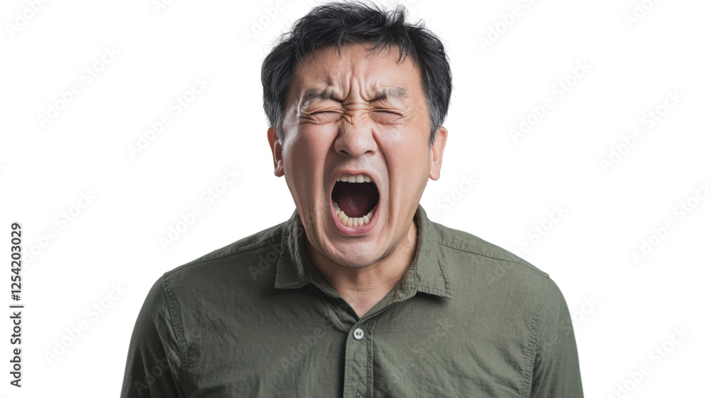 Stressed asian man shouting with transparent background Stressed asian man shouting with transparent background