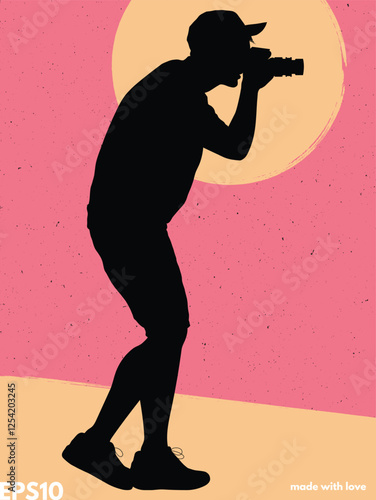 Man with camera silhouette. Vector abstract graphic textured backdrop