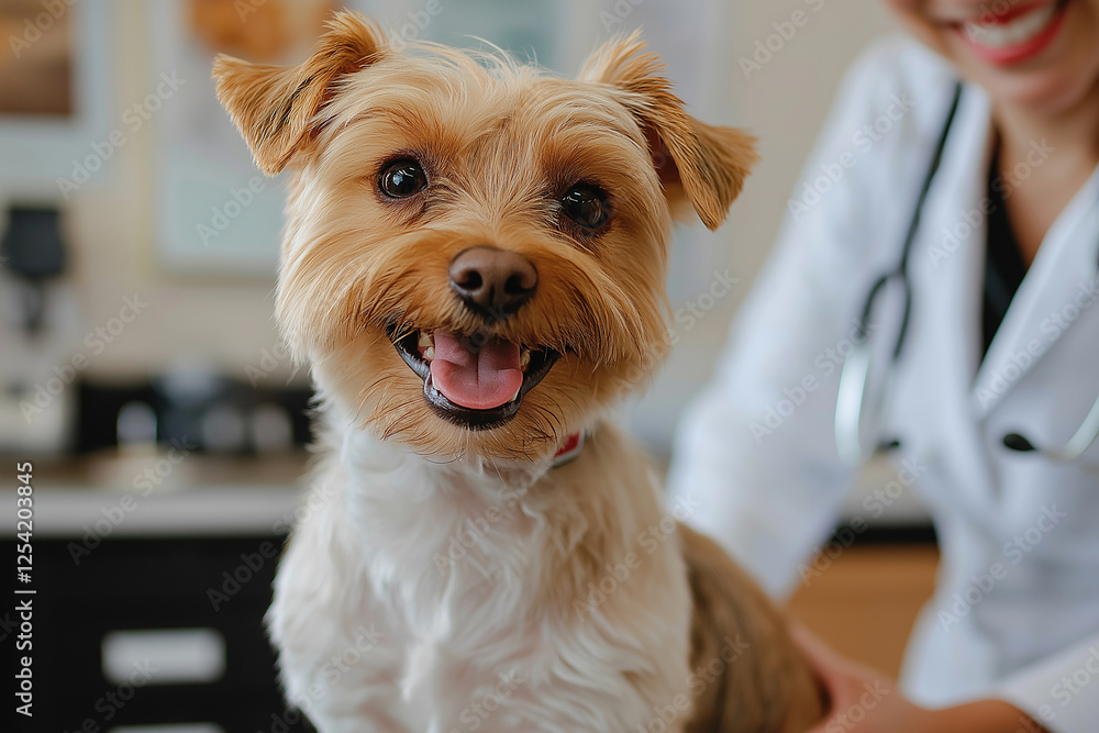 Yorkshire dog at the vet: adorable canine, pet, animal, cute puppy, furry, small, fluffy, happy Yorkshire dog at the vet: adorable canine, pet, animal, cute puppy, furry, small, fluffy, happy
