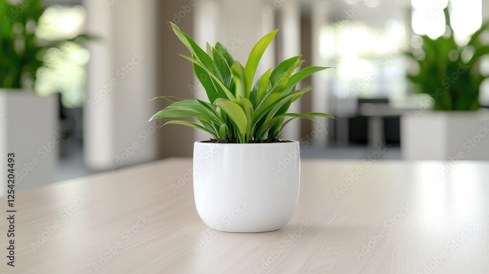 Office plant on desk, blurred background Office plant on desk, blurred background