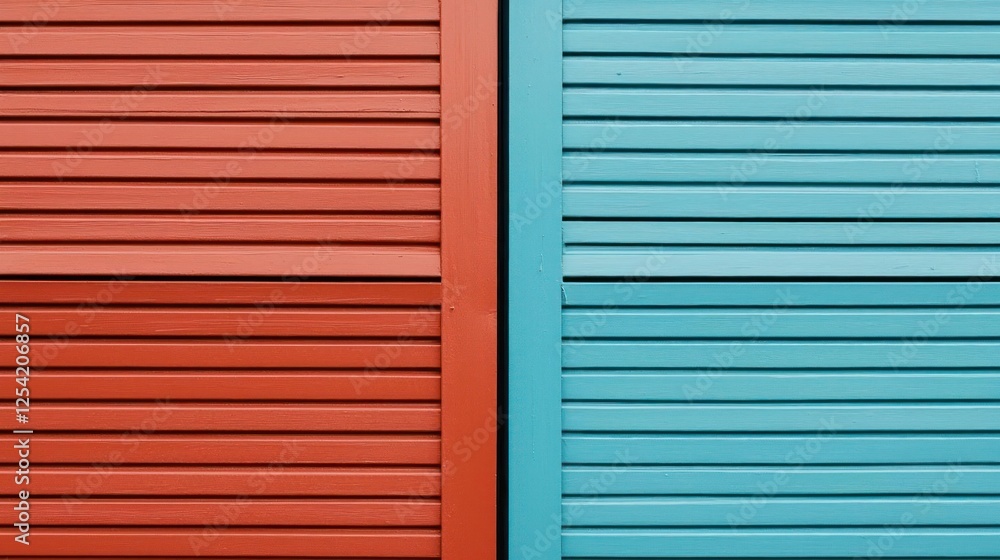 Fototapeta premium Colorful Wooden Shutters With Red And Teal Paint