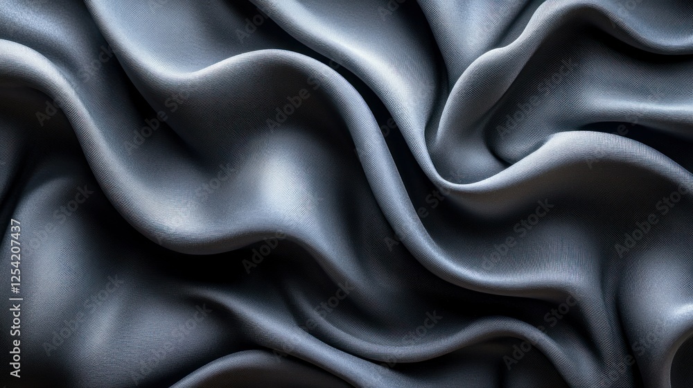 Fototapeta premium Gray silk fabric, draped folds, texture background, detail, close-up, textile, elegant