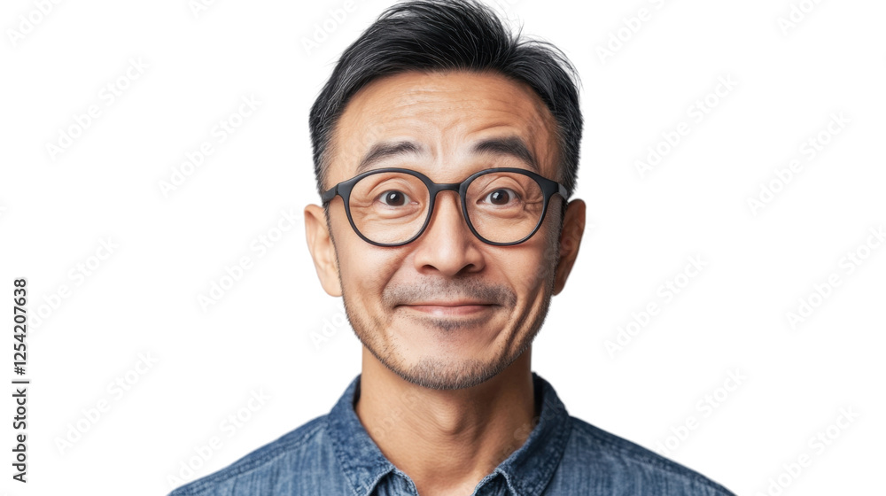 Smiling asian man wearing glasses on transparent background Smiling asian man wearing glasses on transparent background