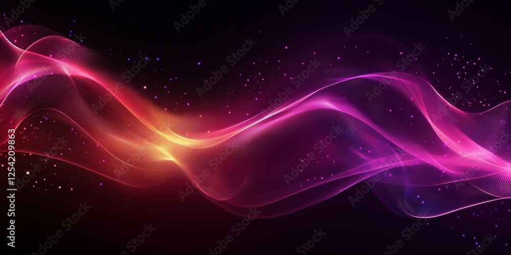 Fototapeta premium Abstract pink wave, glowing dark background, digital art, website header