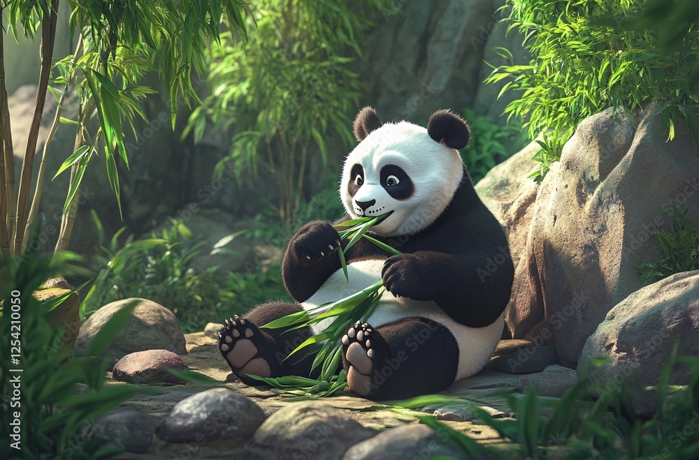 Obraz premium panda eating bamboo