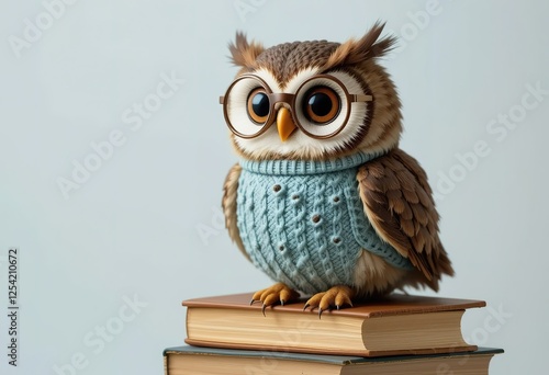 Wallpaper Mural Adorable Owl Wearing Sweater and Glasses on Books Torontodigital.ca