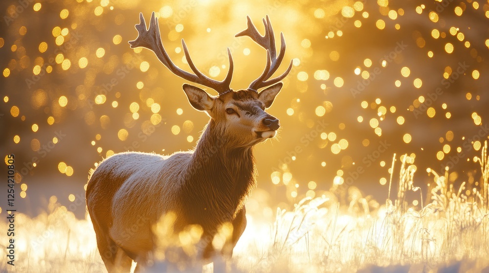 Majestic deer in golden sunrise meadow Majestic deer in golden sunrise meadow