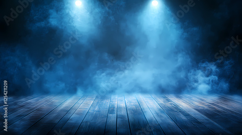Mysterious Blue Stage with Spotlights