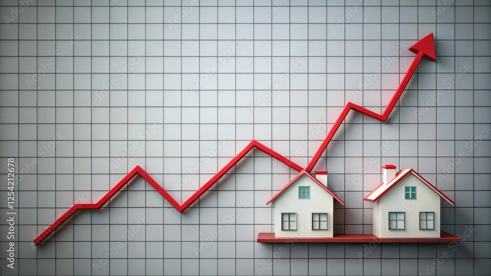 A graph with a sharp upward trend, indicating rising house prices, with a faint red line tracing the increase in price over time, housing market, property values A graph with a sharp upward trend, indicating rising house prices, with a faint red line tracing the increase in price over time, housing market, property values