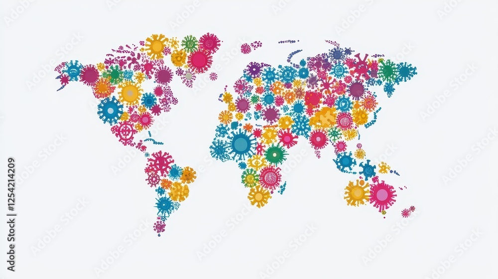 Fototapeta premium Virus floating on world map flat design front view, Epidemiology illustration Front view Bright.