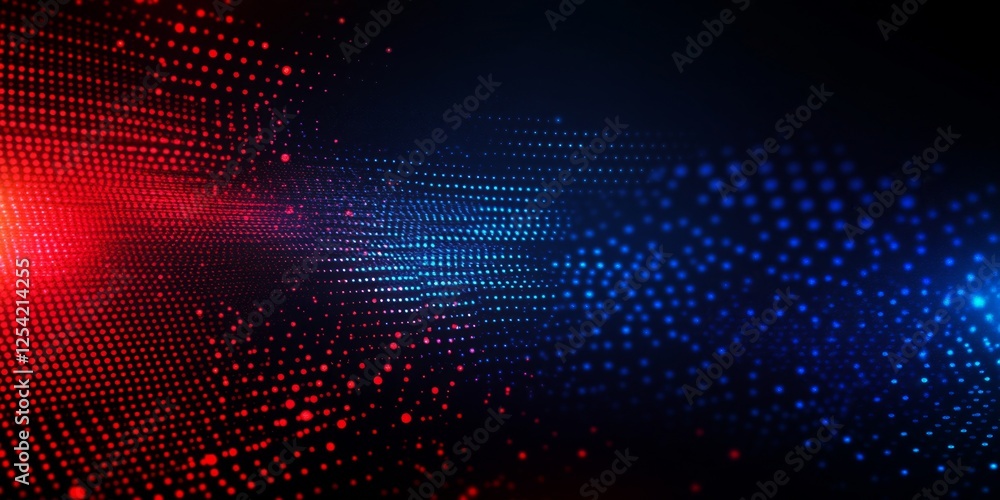Fototapeta premium Red blue digital wave data flow background