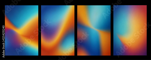 set of trendy gradient backgrounds of blue, yellow and orange colors for posters, brochures, covers, flyers, wedding invitations, wallpapers, backgrounds for business design
