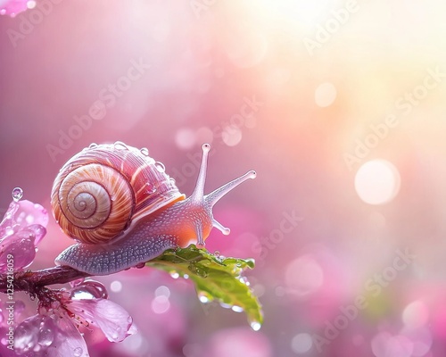 A whimsical pastel snail inching along a gentle branch
