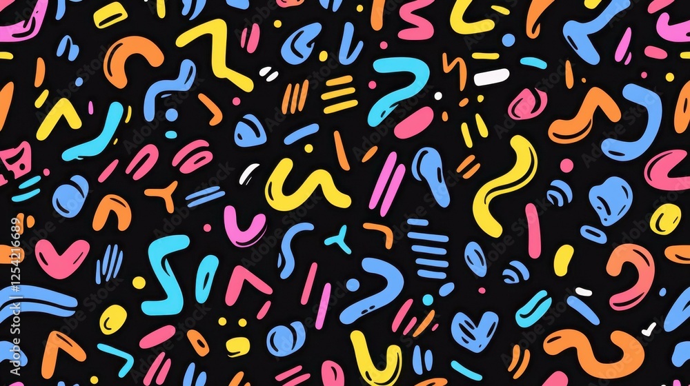 Dive into this vibrant doodle pattern, perfect for festive designs and childrens art projects. Fun colors and creativity await Dive into this vibrant doodle pattern, perfect for festive designs and childrens art projects. Fun colors and creativity await