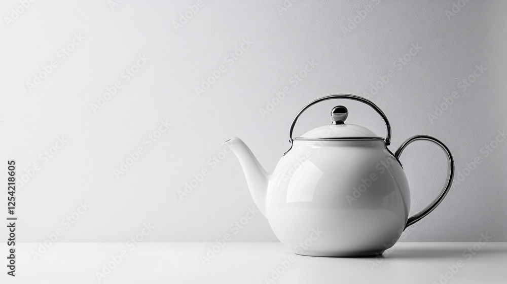 Classic white porcelain teapot with a curved handle and spout set against a plain background evoking simplicity and elegance
Classic white porcelain teapot with a curved handle and spout set against a plain background evoking simplicity and elegance