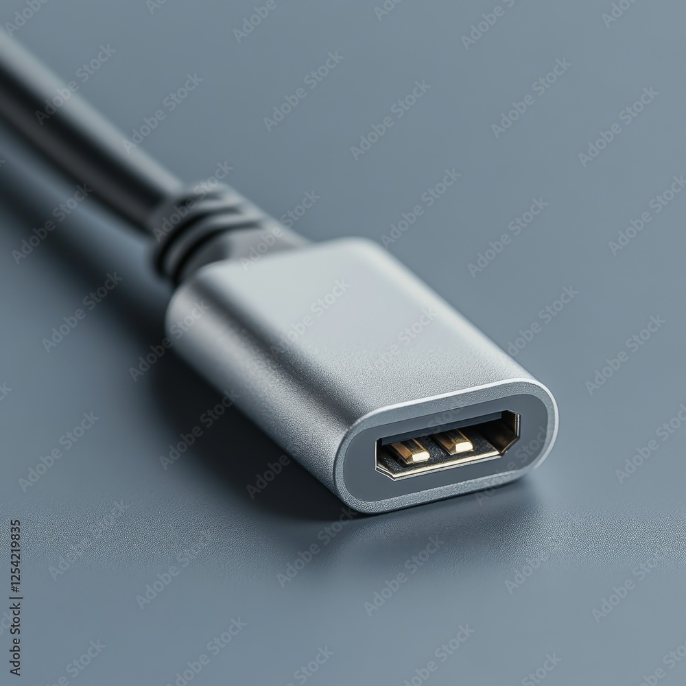 Close-up View of a Silver Mini DisplayPort Connector: Technology, Connectivity, and Modern Device Interface for Data Transfer on a Textured Gray Surface Close-up View of a Silver Mini DisplayPort Connector: Technology, Connectivity, and Modern Device Interface for Data Transfer on a Textured Gray Surface