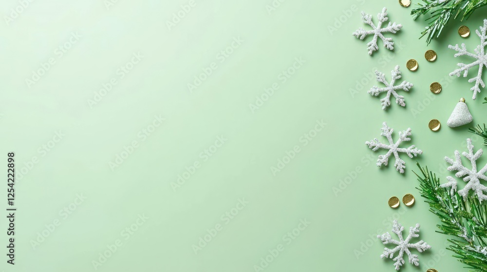 Obraz premium Christmas Decorations On A Light Green Background