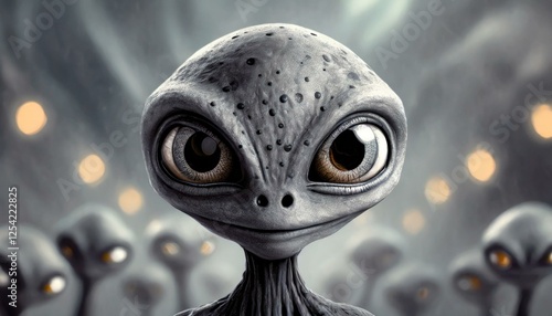 Obraz na płótnie a gray alien with friends w salonie