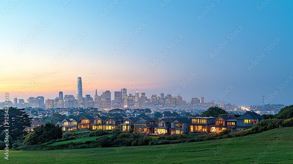 Fototapeta premium Panoramic City View at Sunset