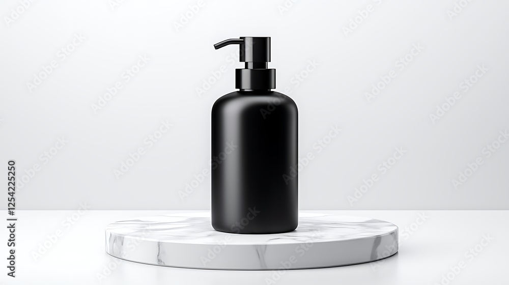 Modern Black Soap Dispenser Mockup On Marble Platform Modern Black Soap Dispenser Mockup On Marble Platform