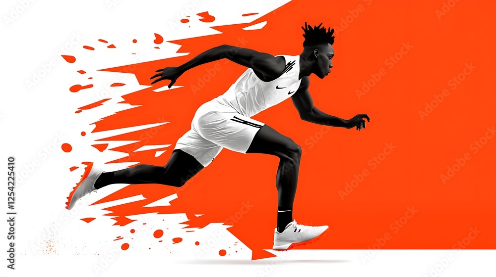 Dynamic Silhouette of a Male Runner Against an Orange and White Abstract Background Dynamic Silhouette of a Male Runner Against an Orange and White Abstract Background