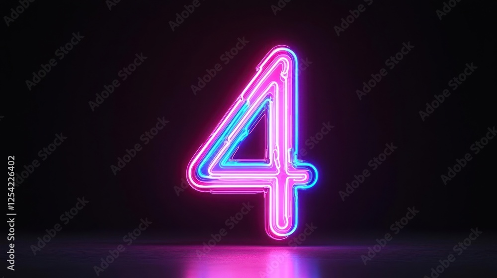 Glowing Neon Number Four on Dark Background Glowing Neon Number Four on Dark Background