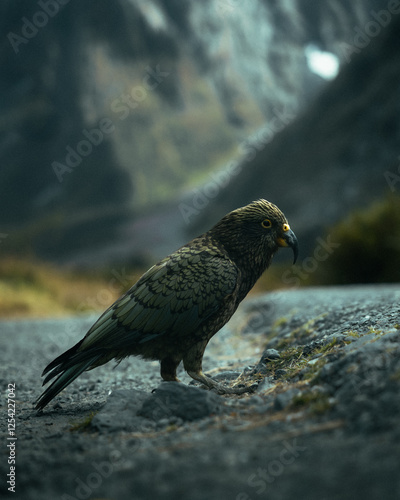 The native New Zealand bird, Kea in the mountains of south island, New Zealand.