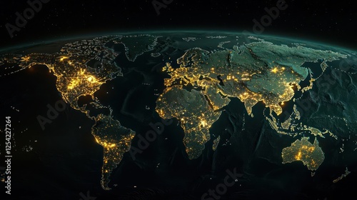 World Map At Night With City Lights photo