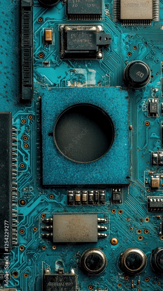 Fototapeta premium Close-up circuit board, electronic components. Possible use Stock photo for tech articles or websites