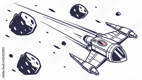 Futuristic Spaceship Navigating Through Asteroid Field