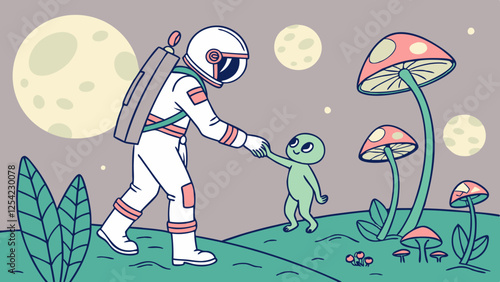 Astronaut and Alien Friendship on a Mystical