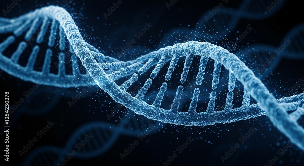 Abstract DNA strands with glowing particles and soft blue tones Abstract DNA strands with glowing particles and soft blue tones