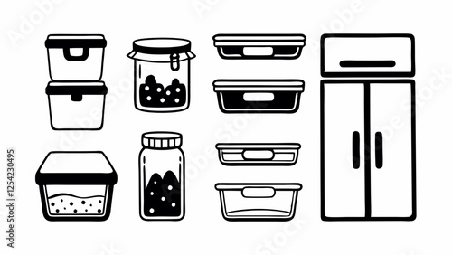 Simple Black and White Kitchen Storage Illustration