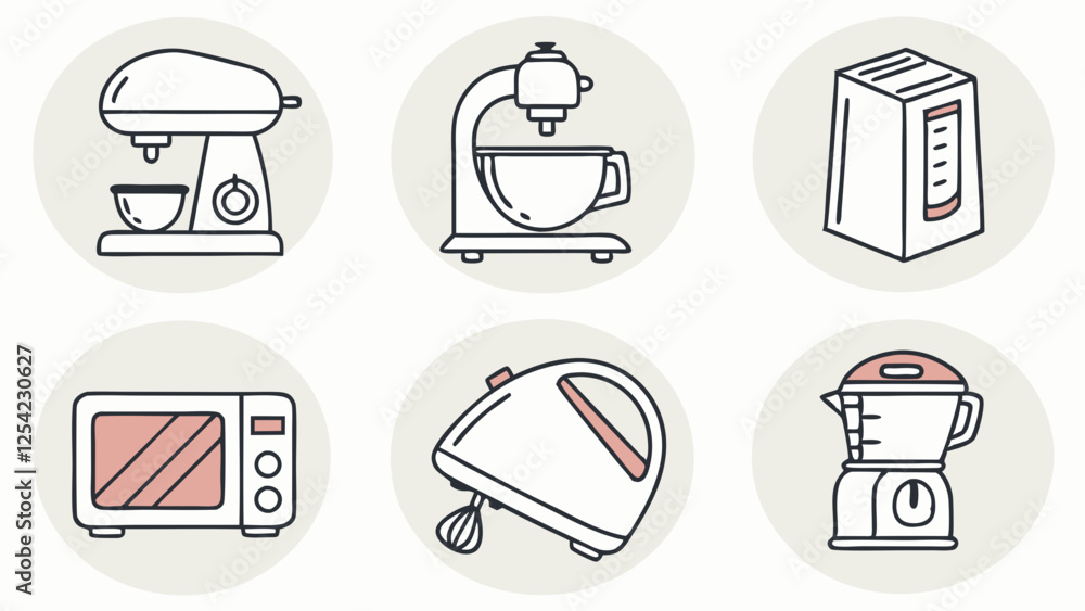 Simple Line Art Illustration of Kitchen Appliances