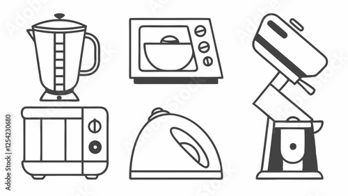 Simple Line Art Illustration of Essential Kitchen Appliances